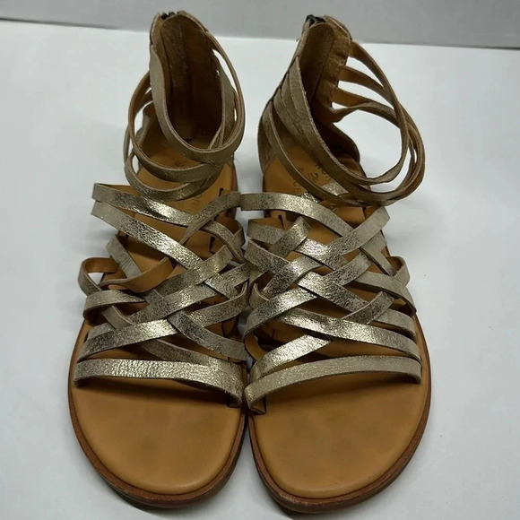 Kork Ease Palmyra Leather Strappy Sandals Shoes Open Toe Metallic Gold Size 8 - Picture 3 of 10